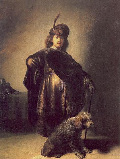 Rembrandt Peale Self portrait in oriental attire with poodle